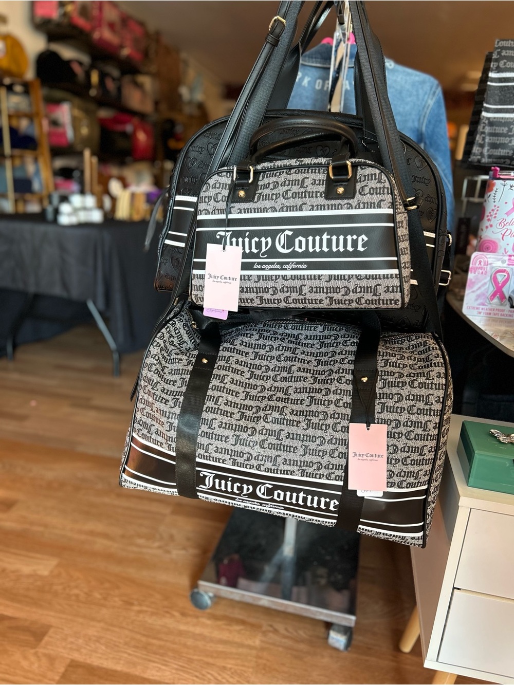 Juicy Couture Black & White Logo Duffel Bag Duo
